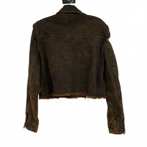 All Saints Brown Black Denim Cropped Jacket | Women’s Size 6 - Picture 2 of 6